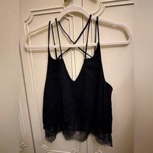 Forever 21 Black Strappy Lace Hem Top Size Medium like New Romantic layer